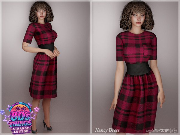 Sims 4 — 80's Things-Strange Edition-Nancy Dress by Layla — Female Plaid Dress Base Game compatible
