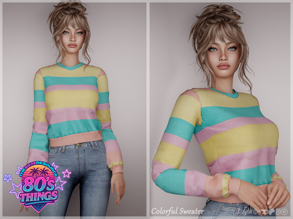 Sims 4 — 80's Things - Colorful Sweater by Layla — Female colorful sweater Base Game compatible
