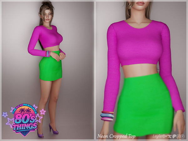Sims 4 — 80's Things - Neon Cropped Top by Layla — Female neon longsleeve cropped top Base Game compatible