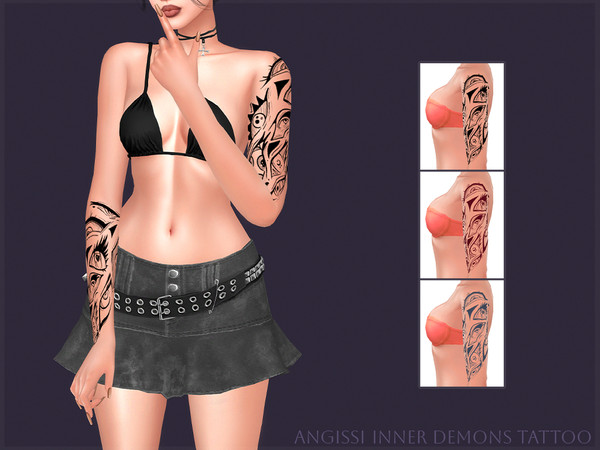 Sims 4 — Inner Demons Tattoo by ANGISSI — PREVIEWS MADE USING HQ MOD HQ compatible