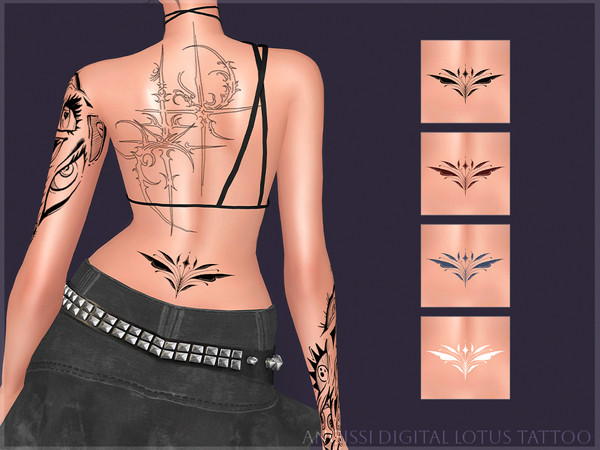 Sims 4 — Digital Lotus Tattoo by ANGISSI — PREVIEWS MADE USING HQ MOD HQ compatible