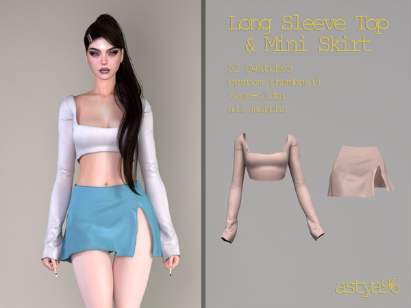 Sims 4 — Long Sleeve Top & Mini Skirt (Dec23) by astya96cc — 52 swatches