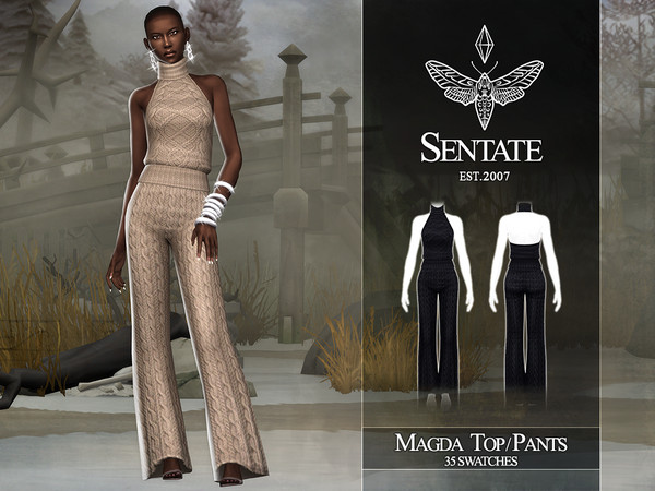Sims 4 — Magda Top and Pants by Sentate — A cable knit halter top with matching flared pants