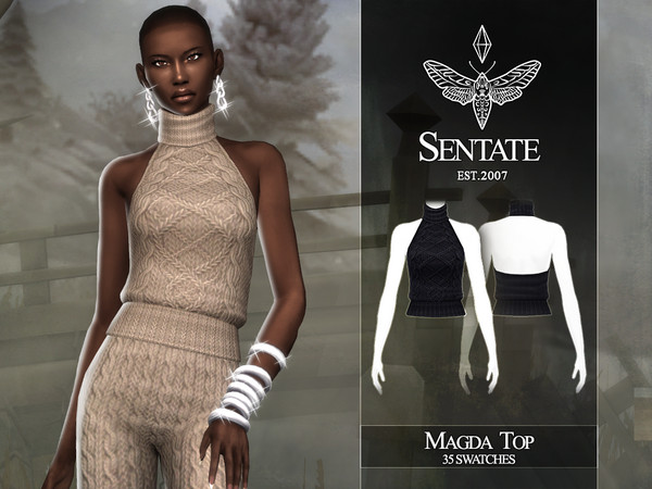 Sims 4 — Sentate-2024-MagdaSweater.package by Sentate — A cable knit halter top with matching flared pants