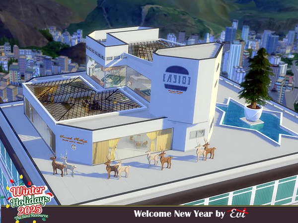 Sims 4 — Welcome New Year by evi — An excellent restaurant on the top of a building with an amazing view, a creative chef