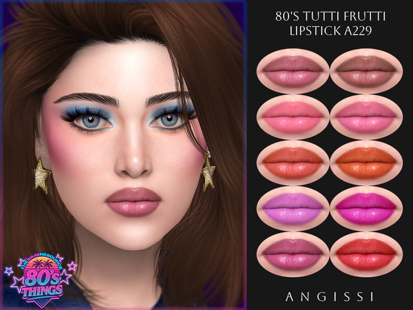 Sims 4 — 80's Tutti Frutti Lipstick A229 by ANGISSI — PREVIEWS MADE USING HQ MOD 10 colors