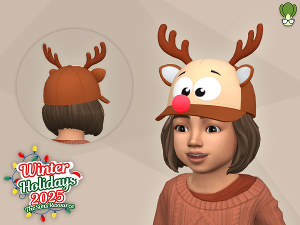 Sims 4 — Toddler Glowing Nose Reindeer Cap - Winter Holidays 2025 by kapakijo — Unisex reindeer character cap with