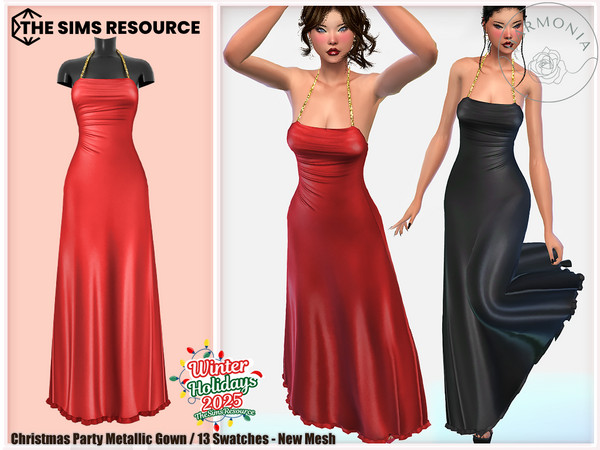 Sims 4 — Winter Holidays 2025 - Christmas Party Gown by Harmonia — New Mesh