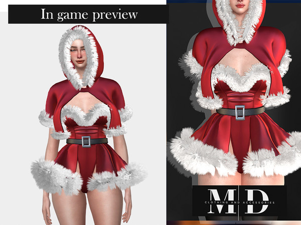 Sims 4 — red silk Christmas dress-style bodysuit (transparent complement)- mydarling20 by Mydarling20 — Outfit