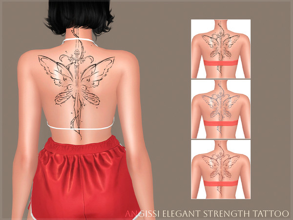 Sims 4 — Elegant Strength Tattoo by ANGISSI — PREVIEWS MADE USING HQ MOD HQ compatible