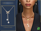 Sims 4 — Pearly Bow necklace by Pitted0live — Long necklace with a gold bow detail and pearls Custom catalog image