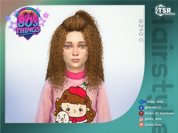 Sims 4 — 80'S THINGS - Curly Half Up Half Down Hair for Children - Ginko 240C by Daisy-Sims — 21 base colors + 9 ombre