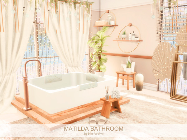 Sims 4 — Matilda Bathroom by BlusterSims — The Matilda Bathroom is a serene, spa-inspired space centered around a