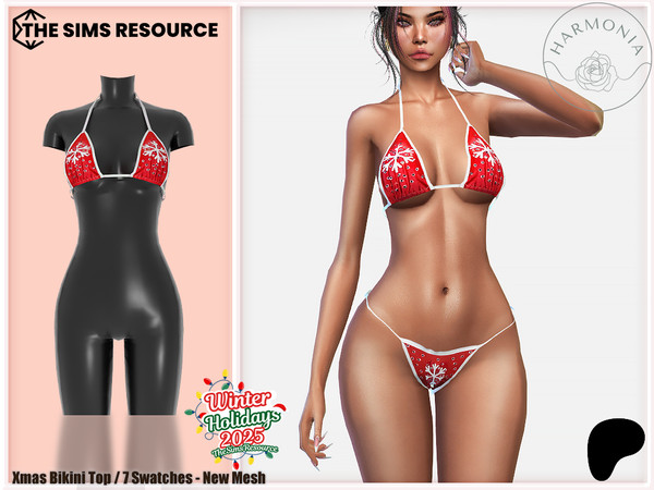 Sims 4 — Winter Holidays - Xmas Bikini Top by Harmonia — New Mesh