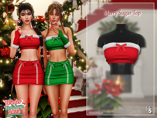 Sims 4 — (Wisteria) MerrySugar Set _ Top by WisteriaSims — A sweet and flirty holiday combo featuring a cropped top, mini