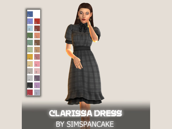 Sims 4 — Clarissa Dress (Maxis Match) by simspancake_cc — This dress comes in 23 swatches. Mesh and textures are created