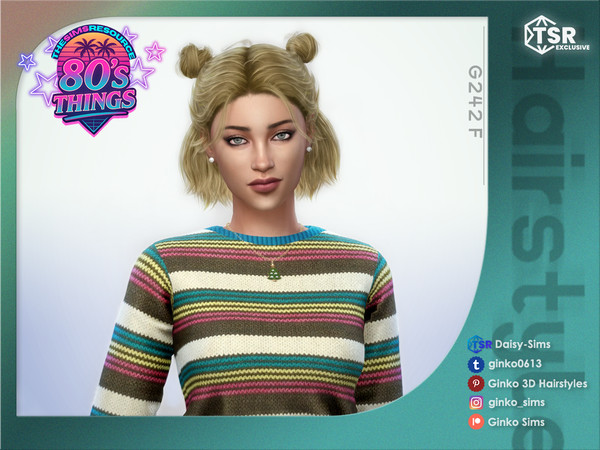 Sims 4 — 80'S THINGS - Half Up Bun Hair - Ginko 242 by Daisy-Sims — 21 base colors + 9 ombre colors