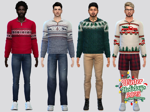 Sims 4 — Zip Collar Holiday Sweater by McLayneSims — TSR EXCLUSIVE