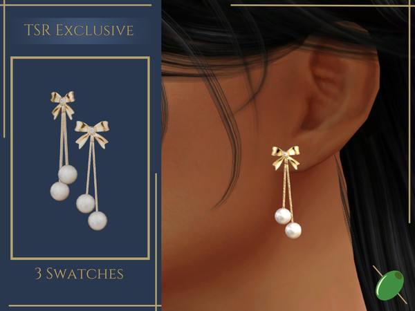Sims 4 — Pearly Bow Earrings by Pitted0live — Cute gold bow earrings with drop pearls Custom catalog image