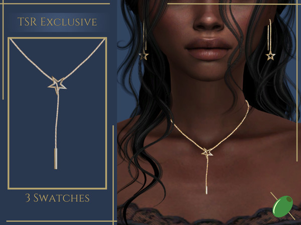Sims 4 — Olivia Star Necklace by Pitted0live — Long chain necklace with a star feed through pendant Custom catalog image