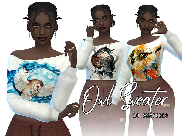 Sims 4 — Owl Sweater - MESH REQUIRED by Naunakht — A cozy owl sweater for your bird-loving sims! Comes in 10 color