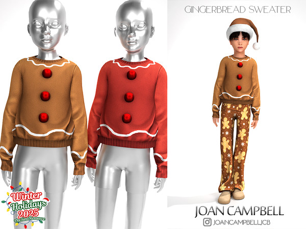 Sims 4 — GINGERBREAD SWEATER (CHILD VERSION) by Joan_Campbell_Beauty_ — 5 swatches Custom thumbnail Original mesh