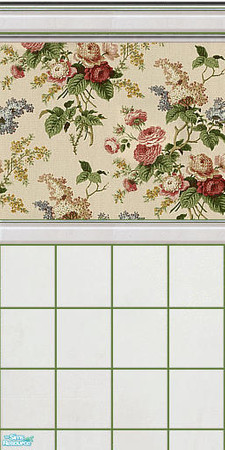 Sims 2 — Linen Flowers Collection - Tile Wall by Ravensonng — Floral wallpaper on tile wall