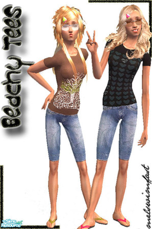 Sims 2 — Beachy Tees by melswimfast — A casual set of tees for your beachy teen sims, complete with capris and neon
