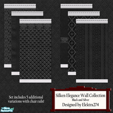 Sims 2 — Silken Elegance Walls - Black by elektra274 — A collection of black and silver wallpapers. Matching floors are