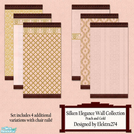 Sims 2 — Silken Elegance Walls - Peach by elektra274 — A collection of peach and gold wallpapers. Matching floors are