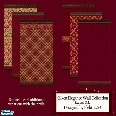 Sims 2 — Silken Elegance Walls - Red by elektra274 — A collection of red and gold wallpapers. Matching floors are also