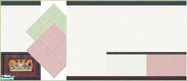 Sims 2 — Kitchen and Schoolroom by Lorah — Done in yellow, green and pink with mahogany woodworkings.