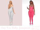 Sims 4 — Say Yes Baby Jumpsuit by Dissia — Ribbed long fitted jumpsuit with "Say Yes Baby" print in simlish