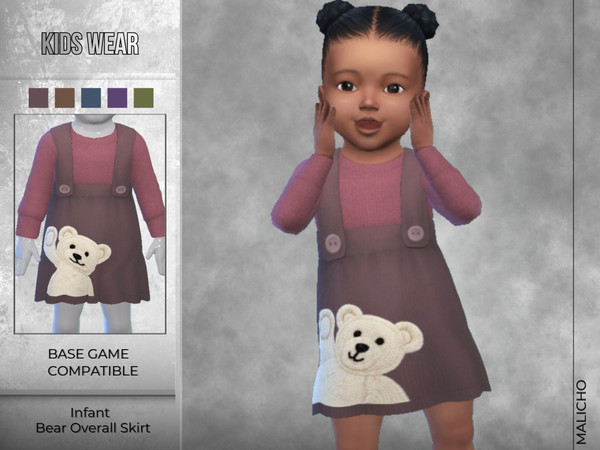 Sims 4 — Bear Overall Skirt by malicho — Cute overall skirt for infants with a knit bear motif on the dress, in 5
