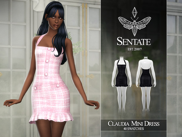 Sims 4 — Claudia Mini Dress by Sentate — A chic tweed mini dress with halter neck