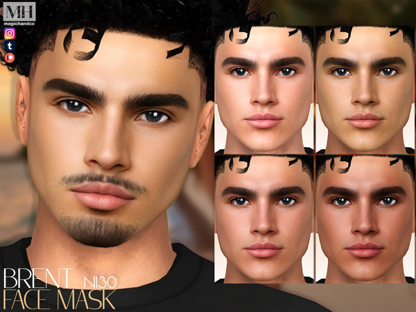 Sims 4 — [Patreon] Brent Face Mask N130 by MagicHand — Handsome face in 6 skin color variations - HQ Compatible.
