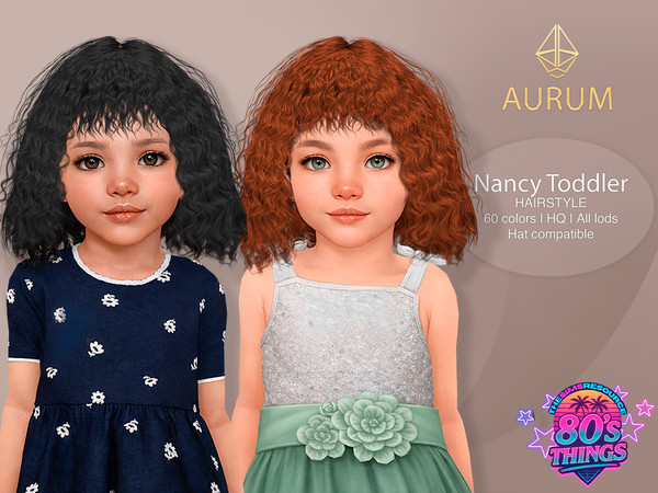 Sims 4 — Nancy - Curly Shag Toddler Hairstyle with Fringe by Aurum — 80s curly shag bob with natural volume and choppy