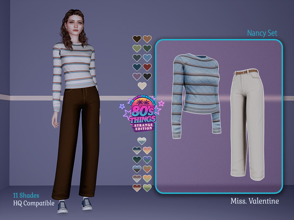 Sims 4 — Nancy Wheeler set by MissValentine142 — 11 Shades - Stripes winter sweater