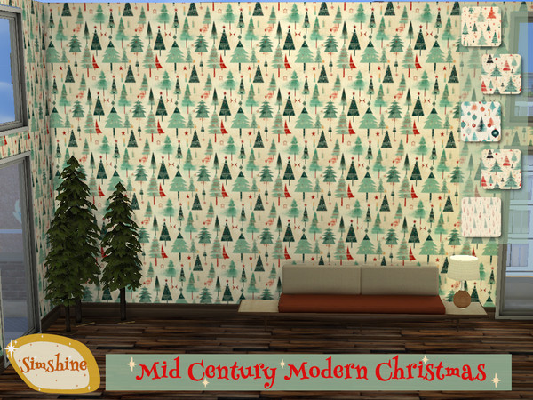 Sims 4 — Mid Century Modern Christmas Walls by Sim_shine — Christmas wallpaper in the Mid-Century style