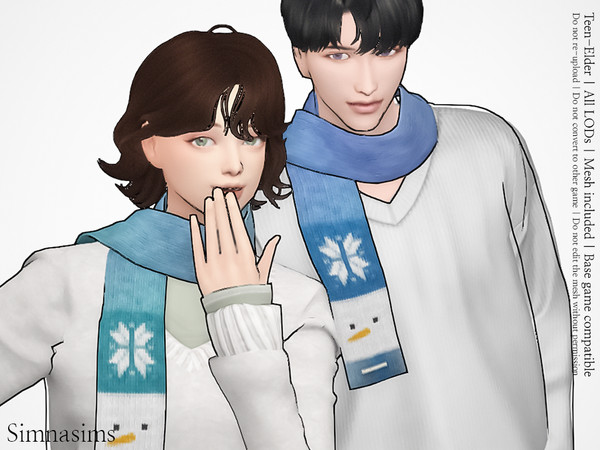 Sims 4 — [simna] Noonsaram Winter Scarf_AF by Kr-simna — A set of winter knit scarf including child, adult male and