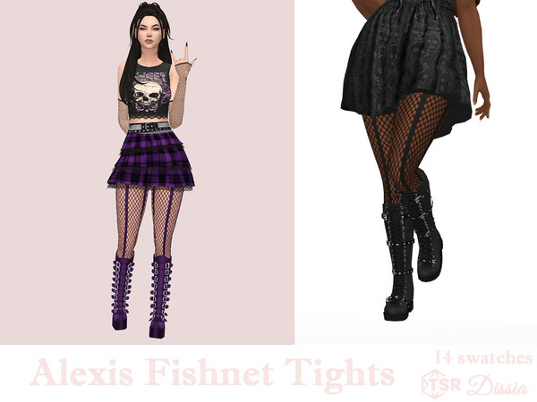 Sims 4 — Alexis Fishnet Tights by Dissia — Fishnet tights with lines in dark colors
