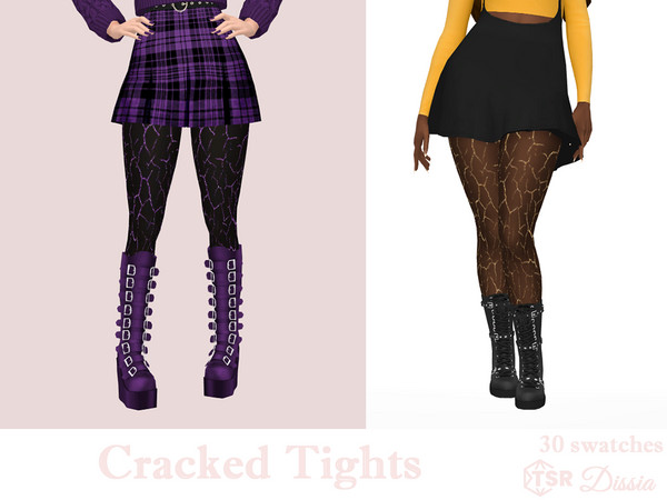 Sims 4 — Cracked Tights by Dissia — Black tights in opaque or transparent version with cracked glitter pattern
