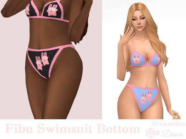 Sims 4 — Fibu Swimsuit Bottom by Dissia — Swimwear pink outline undies with freezer bunny print
