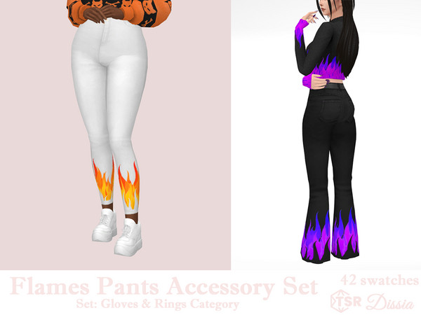 Sims 4 — Flames Pants Accessory (Gloves) by Dissia — Add some fire to your bottoms with this flames accessory!