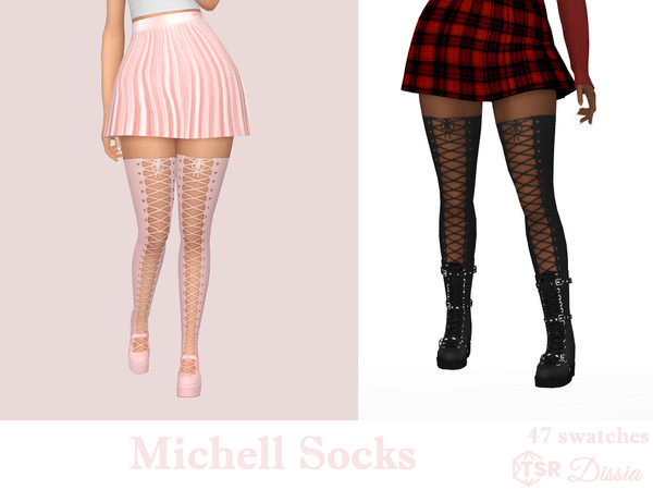 Sims 4 — Michell Socks by Dissia — Thigh high tied at front and back socks