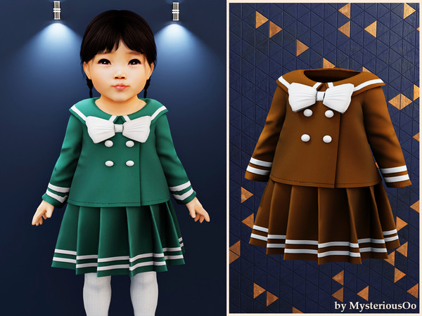 Sims 4 — Infant - Sailor bow outfit by MysteriousOo — Sailor-inspired infant dress with bow details