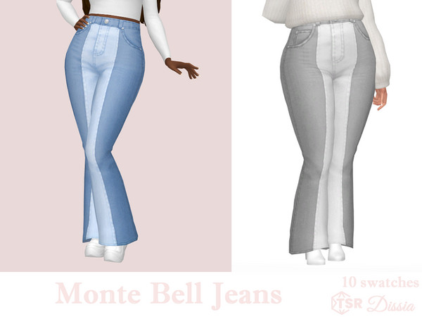 Sims 4 — Monte Bell Jeans by Dissia — High waist denim bell two shades flare bottoms