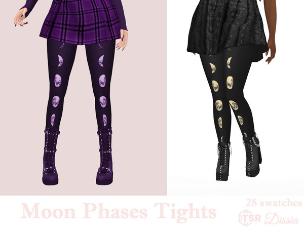 Sims 4 — Moon Phases Tights by Dissia — Dark tights with phases of the moon