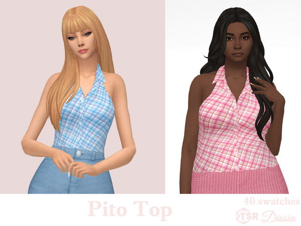 Sims 4 — Pito Top by Dissia — Plaid collar sleeveless buttoned top