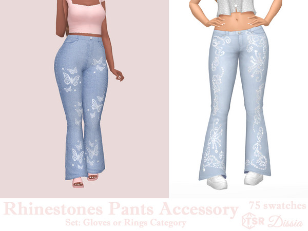 Sims 4 — Rhinestones Pants Accesssory (Ring) by Dissia — Five shiny rhinestones shapes for your sim pants